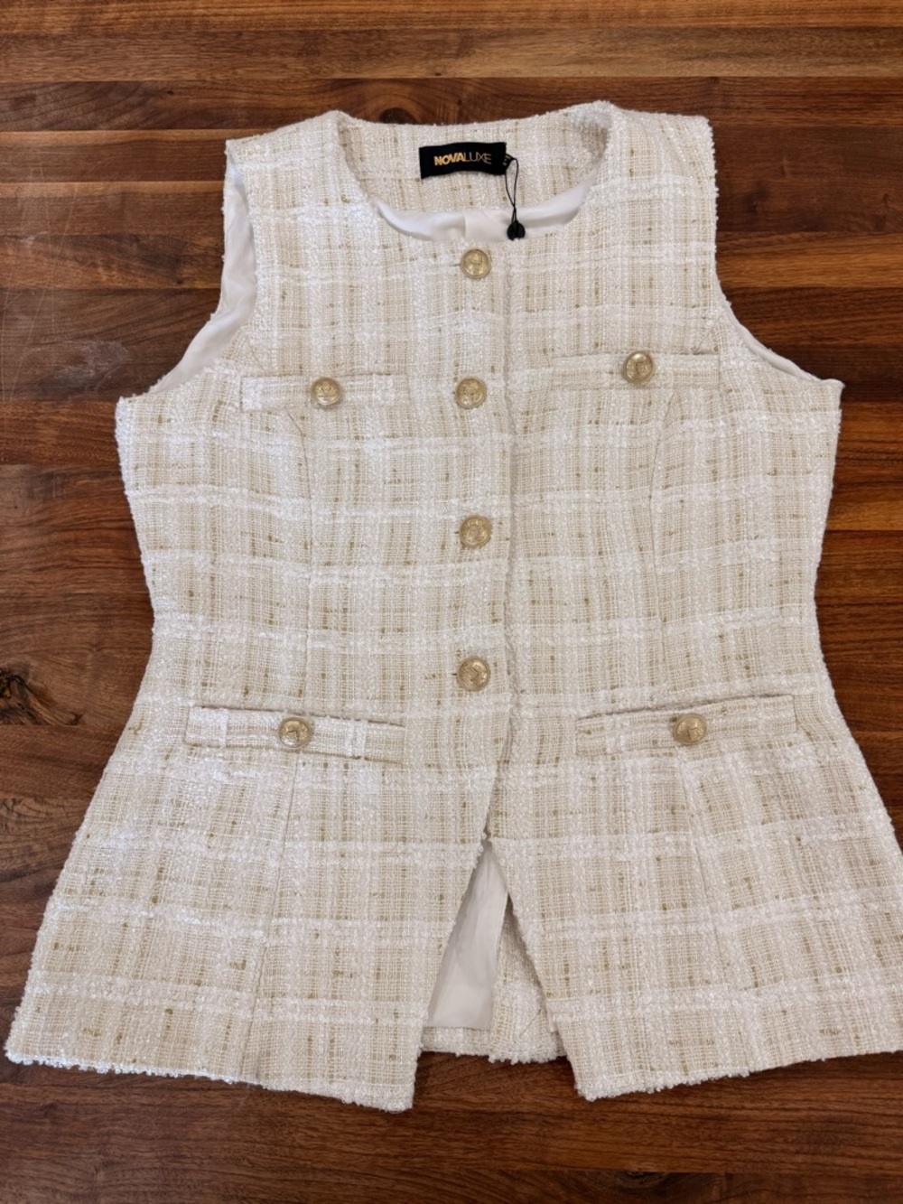 Fashion NovaLuxe Cream Tweed Button-Front Vest